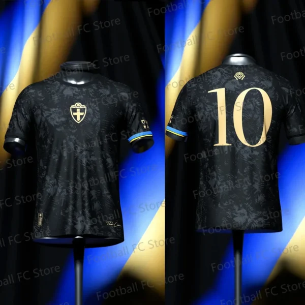 25 Personality Tops Tee Spain Jersey Black Gold Commemorative Edition Jersey Special The Lion Soccer Jersey for KidsAdult Kit