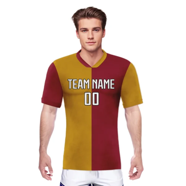 Custom Soccer Uniform for Adults Maroon Gold Personalized Football Jersey and Shorts Set with Team Name Number Tracksuit Unisex