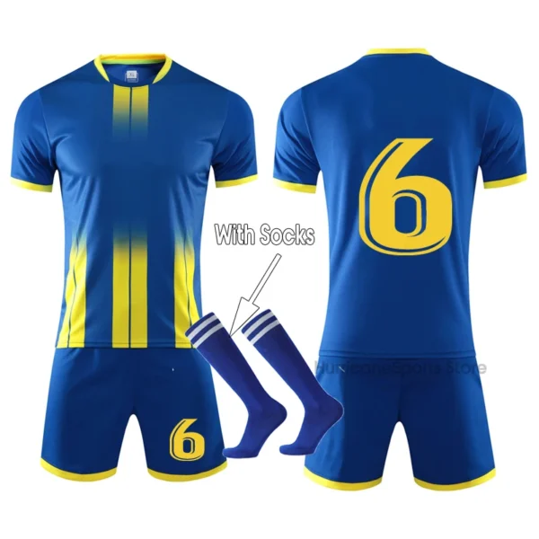Blue Custom Kid & Men Soccer Jersey Set Uniforms kit , Jersey football Child,Adult Tracksuit football shirt suit uniform 4XS-4XL