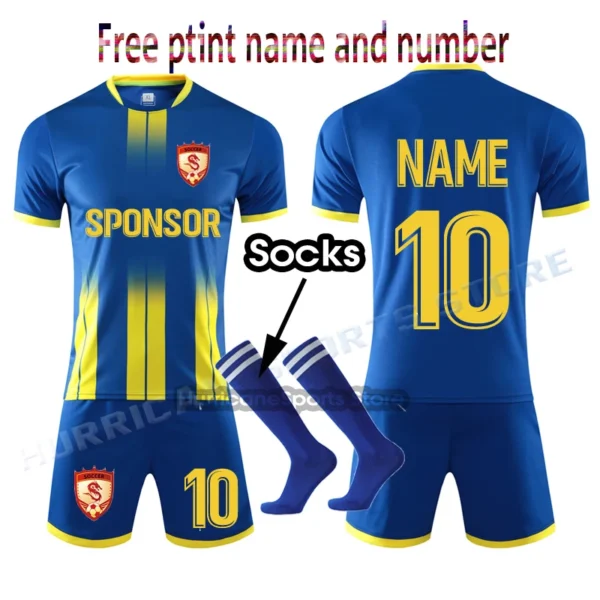 Blue Custom Kid & Men Soccer Jersey Set Uniforms kit , Jersey football Child,Adult Tracksuit football shirt suit uniform 4XS-4XL