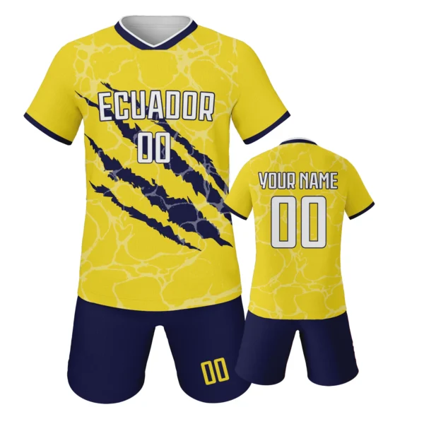 Customizable Ecuador Youth Football Uniform Personalization Soccer Tops and Shorts with Name&Number Soccer Jerseys Set for 3-14Y