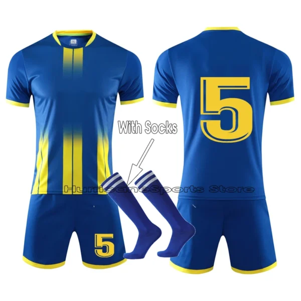 Blue Custom Kid & Men Soccer Jersey Set Uniforms kit , Jersey football Child,Adult Tracksuit football shirt suit uniform 4XS-4XL