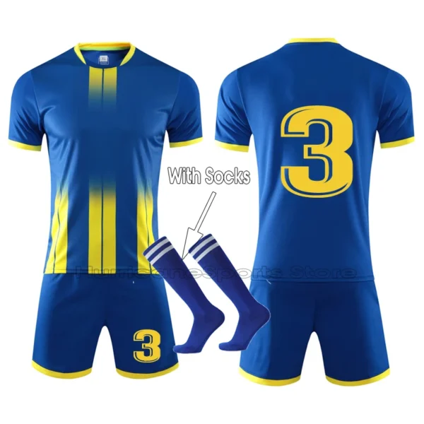 Blue Custom Kid & Men Soccer Jersey Set Uniforms kit , Jersey football Child,Adult Tracksuit football shirt suit uniform 4XS-4XL