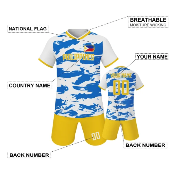 Philippines Football Kit for Kids Custom Soccer Jersey Personalized Name Number Soccer Team Shirts Shorts Set Fans Gift